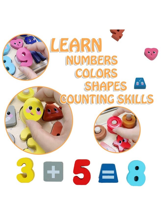 QZMTOY Wooden Montessori Toys For Kids, Toddler Number Puzzles Sorter Counting Shape Stacker Stacking Game Preschool Toys For Boy Girl Learning Education Math Blocks Chunky Puzzles Gift For Toddlers - Image 4