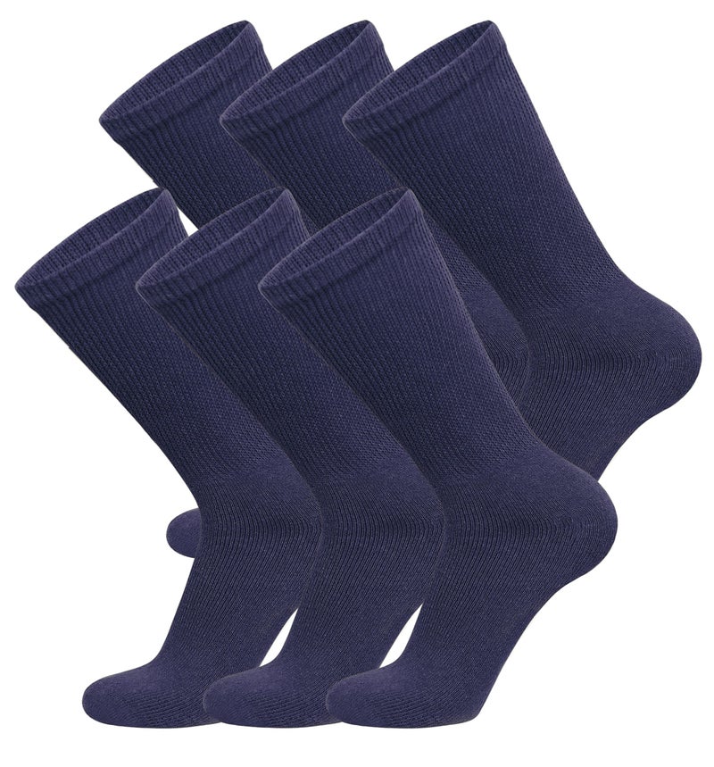 6 Pairs of Cotton Diabetic NonBinding Neuropathy Crew Socks Navy Fits Mens shoe size 912Womens shoe size 1013
