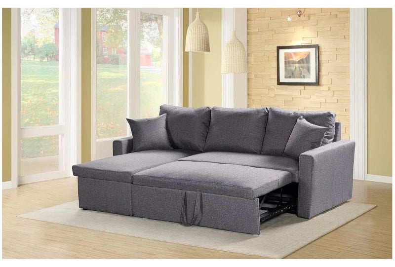 MAF furniture MAF Diwan Sofa Cum Bed With Cushions L-Shaped Storage Space | Convertible Living Room Furniture (Grey) 90D x 110W x 40HCM - Image 1