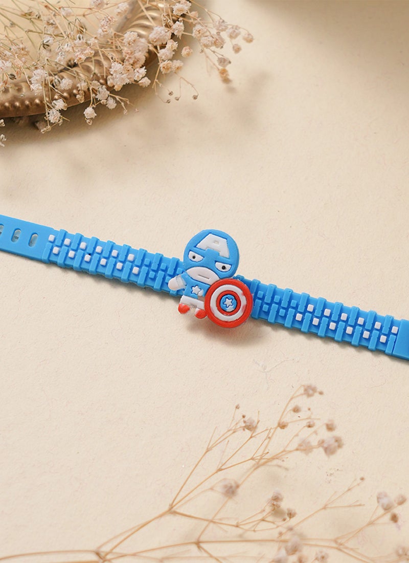 Madhoor Captain America Zipper Kids Rakhi Blue Designer Raksha Bandhan Thread ,Premium Handmade ,1 Piece-18 CM - Image 3
