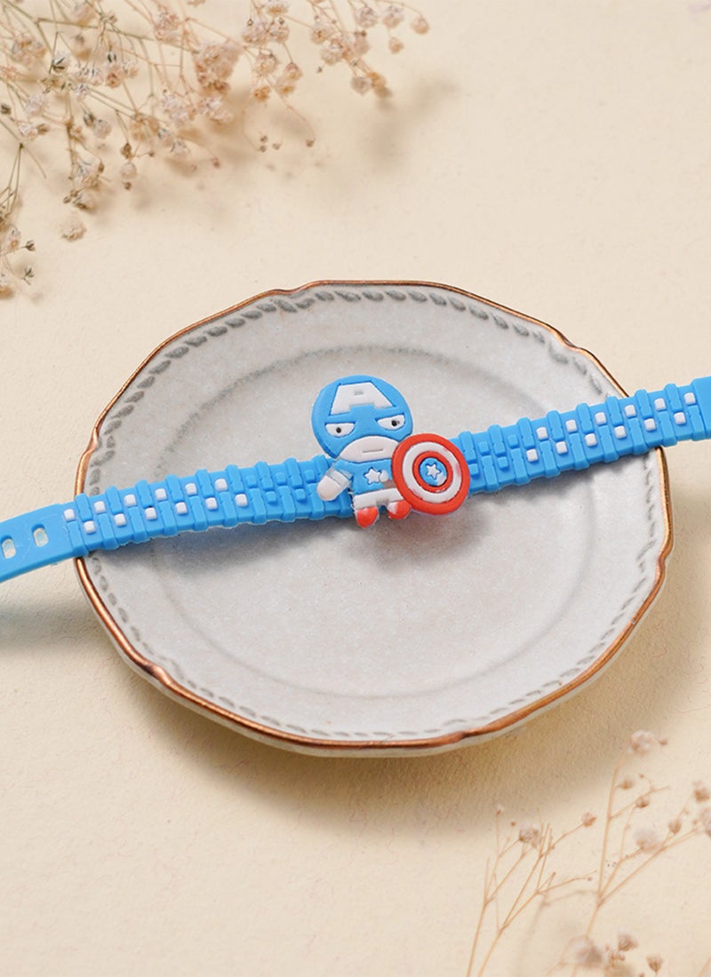 Madhoor Captain America Zipper Kids Rakhi Blue Designer Raksha Bandhan Thread ,Premium Handmade ,1 Piece-18 CM - Image 2