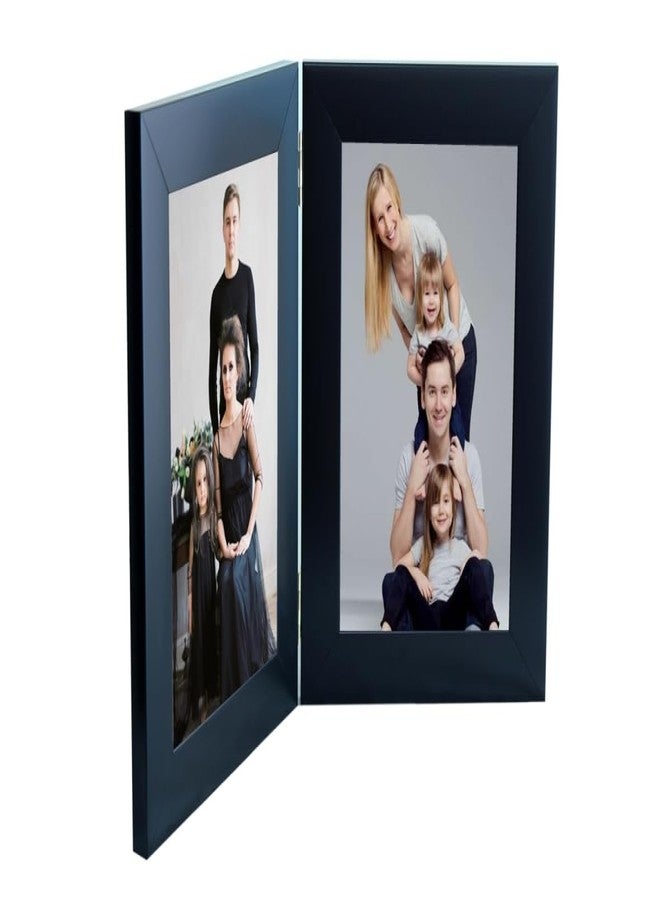 KDM HOME DECOR إطار صور مشترك للزوجين من KDM HOME DECOR، مقاس 4×6 بوصة، مصنوع من الخشب الصناعي والزجاج المرن (أكريليك)، قابل للطي، يُوضع على الطاولة (يتسع لصورتين مقاس 4×6 بوصة)، لون أسود سادة - Image 2