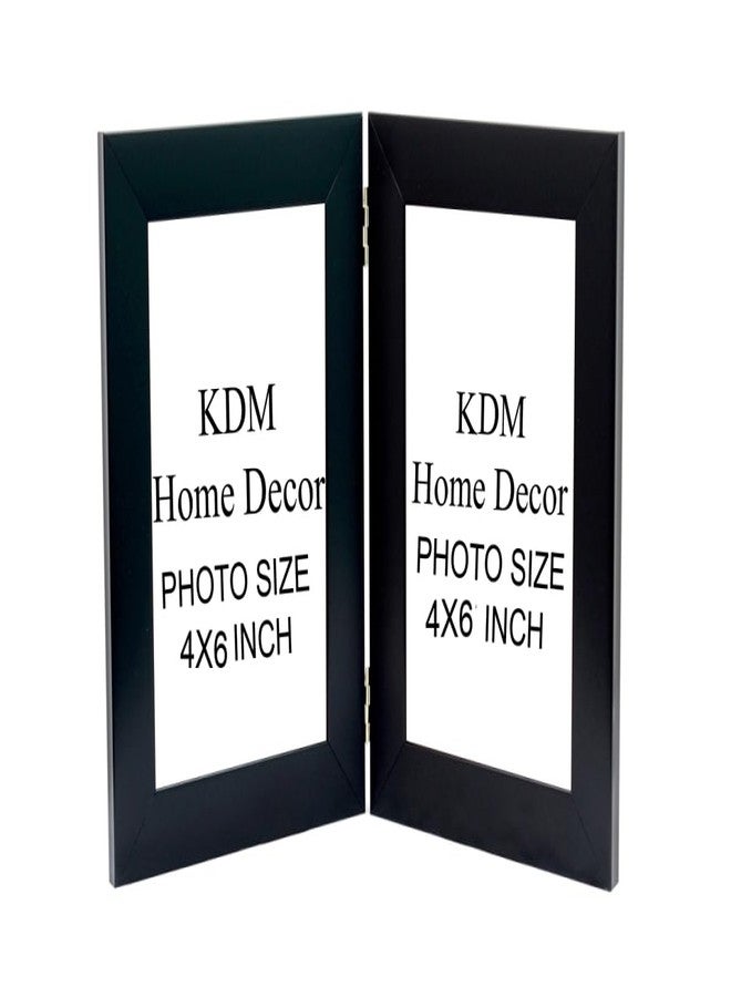 KDM HOME DECOR إطار صور مشترك للزوجين من KDM HOME DECOR، مقاس 4×6 بوصة، مصنوع من الخشب الصناعي والزجاج المرن (أكريليك)، قابل للطي، يُوضع على الطاولة (يتسع لصورتين مقاس 4×6 بوصة)، لون أسود سادة - Image 5