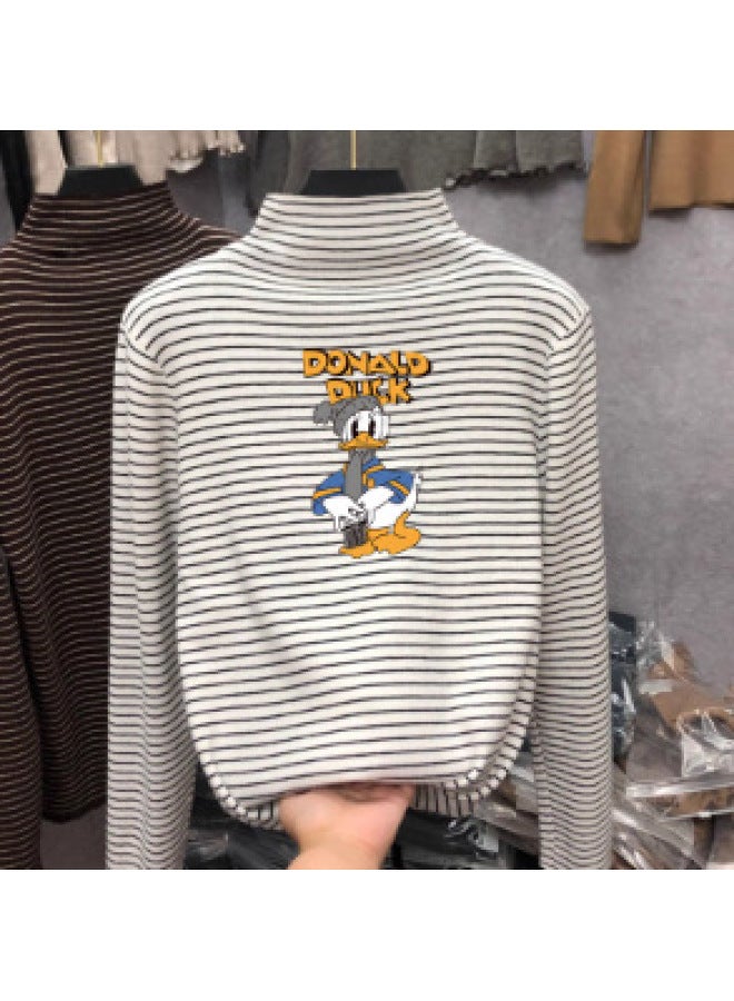 Boys And Girls German Velvet Inner Layering Shirt Autumn And Winter Medium And Large Kidsren's Half Turtleneck Long-sleeved T-shirt Stripesd Cartoon Top