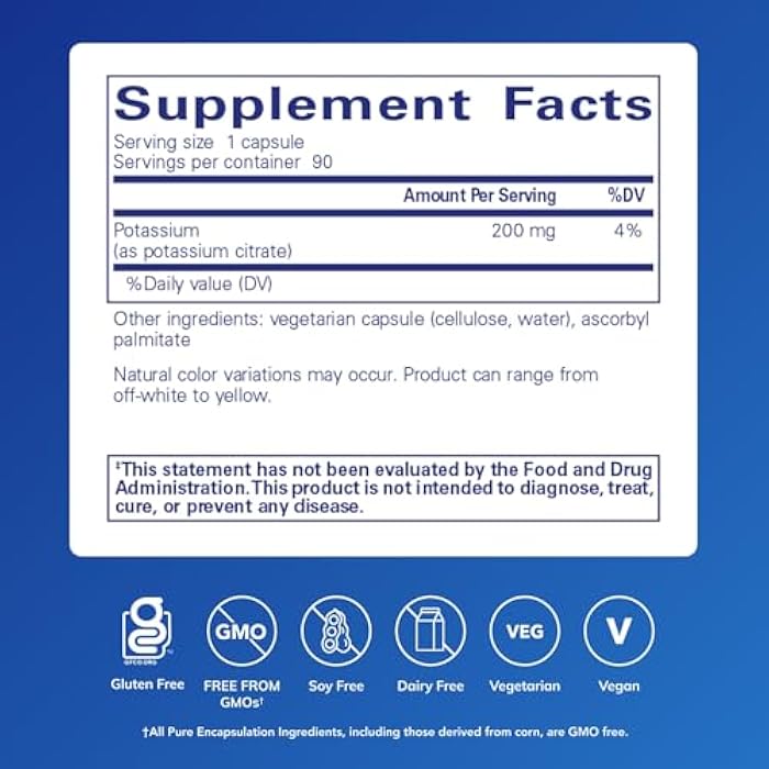 Pure Encapsulations Potassium (Citrate) - Essential Electrolyte Supplement to Support Nerve & Muscle Function, Adrenals, Hormones, Heart Health & Energy* - Potassium Citrate Capsule - 90 Capsules - Image 2