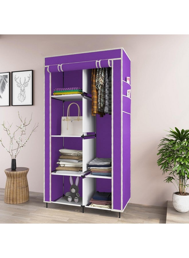 GTC® Collapsible Wardrobe Clothes Almira, 1 Hanging Space, 6 Shelves, 1 Side Pocket (Non-Woven Fabric, 76x38x145cm) (7700-1) (Purple) - Image 1