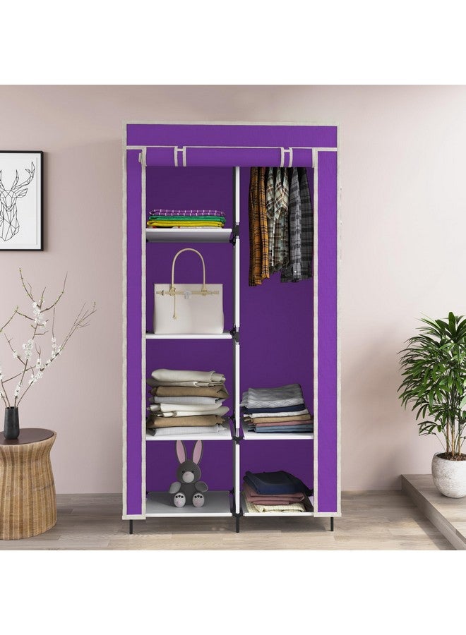 GTC® Collapsible Wardrobe Clothes Almira, 1 Hanging Space, 6 Shelves, 1 Side Pocket (Non-Woven Fabric, 76x38x145cm) (7700-1) (Purple) - Image 2