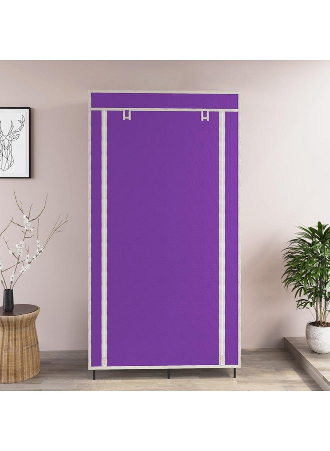GTC® Collapsible Wardrobe Clothes Almira, 1 Hanging Space, 6 Shelves, 1 Side Pocket (Non-Woven Fabric, 76x38x145cm) (7700-1) (Purple) - Image 3