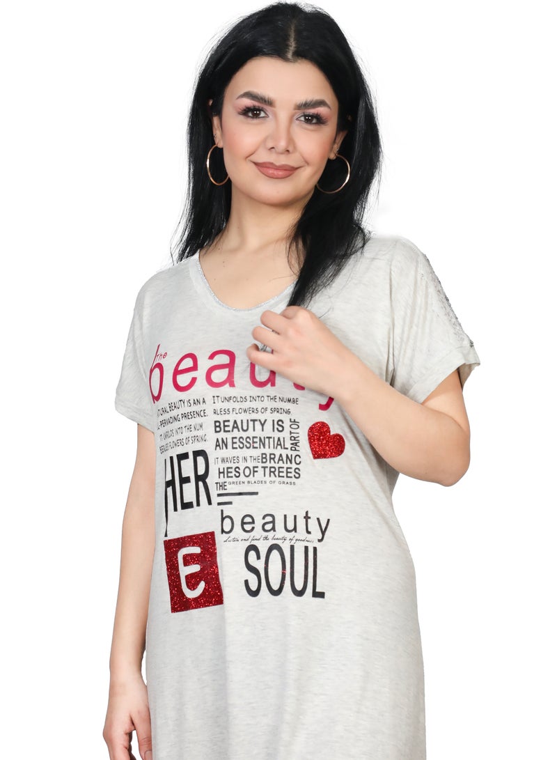 Dadoush Women's summer nightgown with soft fabric and elegant design - Women's half-sleeved nightgown from the Daadoush brand  - Image 2