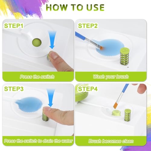 Kairsya Upgraded All in 1 Paint Brush Cleaner: Paintbrush Cleaners Tool Paint Brush Rinser Paint Water Dispenser Painting Station for Acrylic, Watercolor, Oil Paint（Give 4 Pen & Pen holder & paint tray） - Image 4
