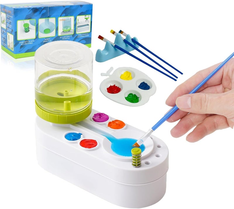 Kairsya Upgraded All in 1 Paint Brush Cleaner: Paintbrush Cleaners Tool Paint Brush Rinser Paint Water Dispenser Painting Station for Acrylic, Watercolor, Oil Paint（Give 4 Pen & Pen holder & paint tray） - Image 1