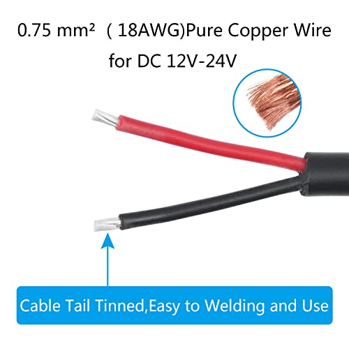 Maixbomr 12V DC Power Pigtails Cable,1m/3.3ft DC 5.5mm x 2.1mm Male Plug to Bare Wire Open End Power Wire,18AWG DC Barrel Plug Connector,for DC 5521 Port Supply Replacement Repair(2Pcs) - Image 3