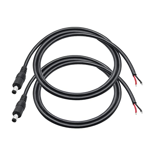 Maixbomr 12V DC Power Pigtails Cable,1m/3.3ft DC 5.5mm x 2.1mm Male Plug to Bare Wire Open End Power Wire,18AWG DC Barrel Plug Connector,for DC 5521 Port Supply Replacement Repair(2Pcs) - Image 1