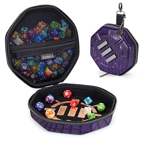ENHANCE DND Dice Tray and Case Collectors Edition DND Dice Holder up to 150 DD Shakers with Hard Shell Exterior and Protective Soft Interior Rolling Tray Perfect for Game Night Dragon Purple - Image 1