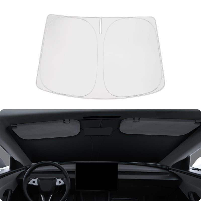 BASENOR 2017-2026 Tesla Model Y Model 3 Windshield Sunshade, Folding Front Window Sun Shade Full Cover, Heat UV Protection Visor Accessories (Standard/Premium/Performance) - Image 1