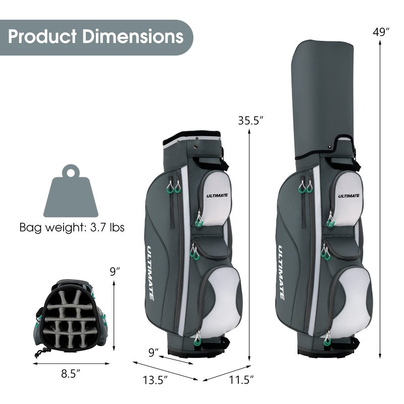 Tangkula Golf Cart Bag with 14 Way Top Dividers, Lightweight Golf Cart Bag with Shoulder Strap, 7 Zippered Pocket, Cooler Bag & Valuable Pocket, Portable Golf Club Bag with Rain Hood/Dust Cover - Image 5