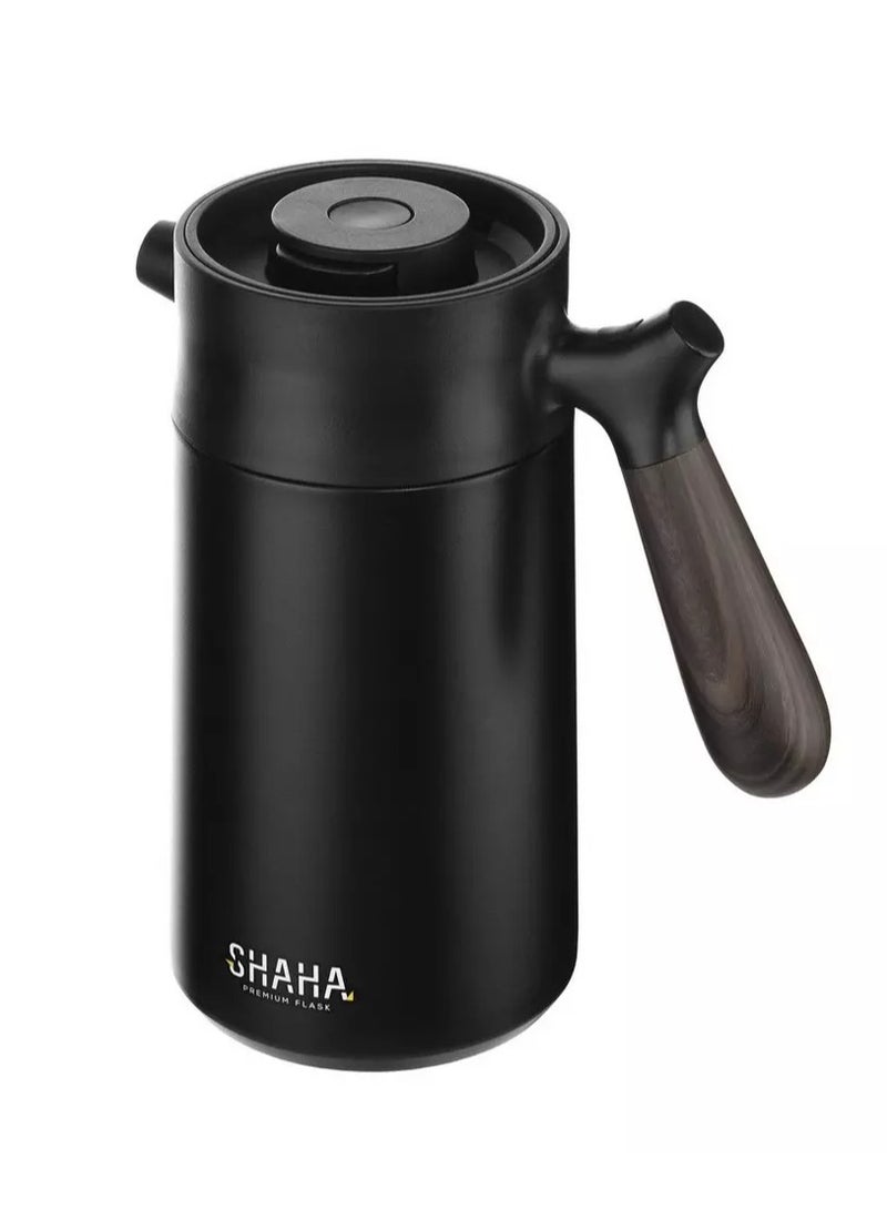 SHAHA قارورة مفرغة من الفولاذ المقاوم للصدأ بمقبض خشبي سعة 14 لترًا باللون الأسود - Image 3
