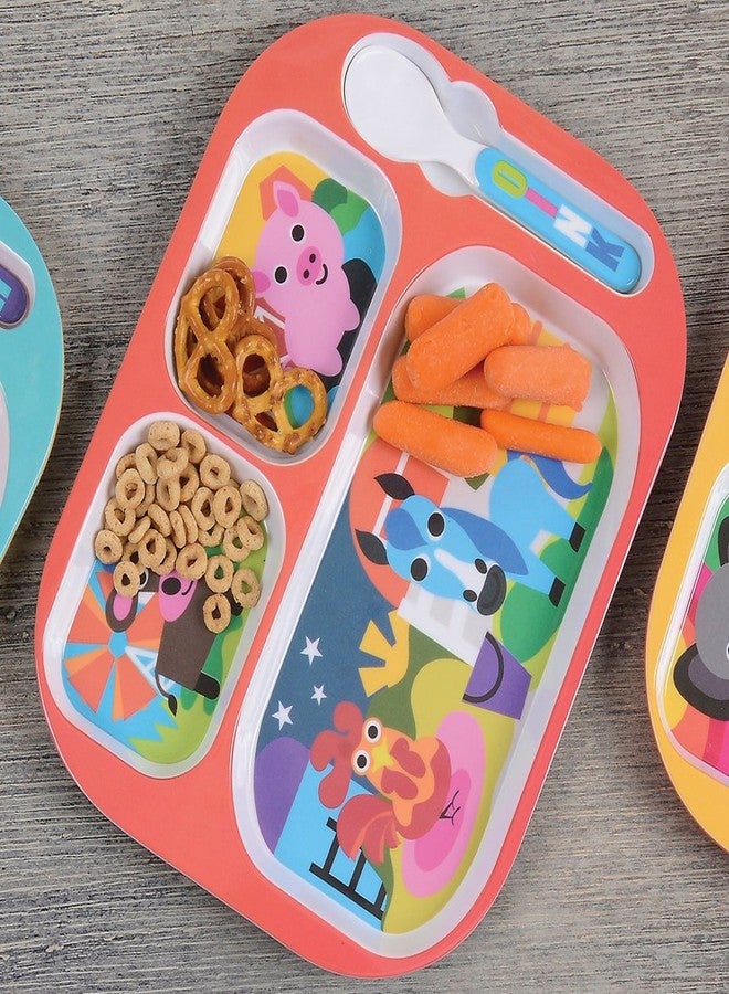 French Bull 11" Kids Everyday Tray - Divided Tray and Spoon Set, Farm Animals (74411) - Image 2