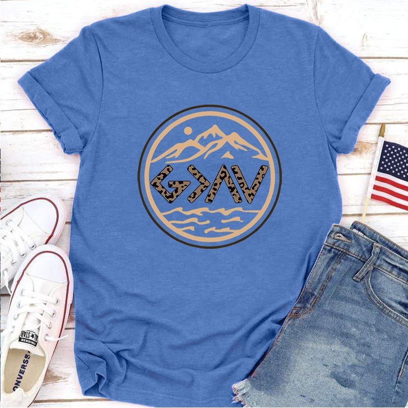 2023 Artistic Conception Circle Landscape Printing Short Sleeve Round Neck T-Shirt Summer Casual - Image 1