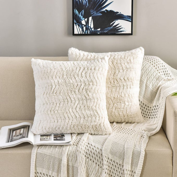 LUXURY FAUX FUR THROW PILLOW COVERS18 X18SET OF 2BOHO FURRY FUZZY FLUFFY COZY PILLOW CASES FOR SOFA COUCH BEDROOM WITHOUT INSERTIVORY18X18