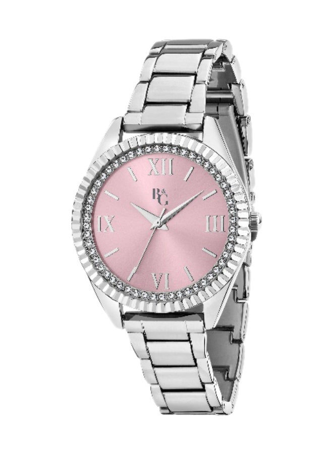 B&G Women's Pink Round Analog Dial with Silver Alloy Band Watch - 35mm - R3853327501 - Image 1