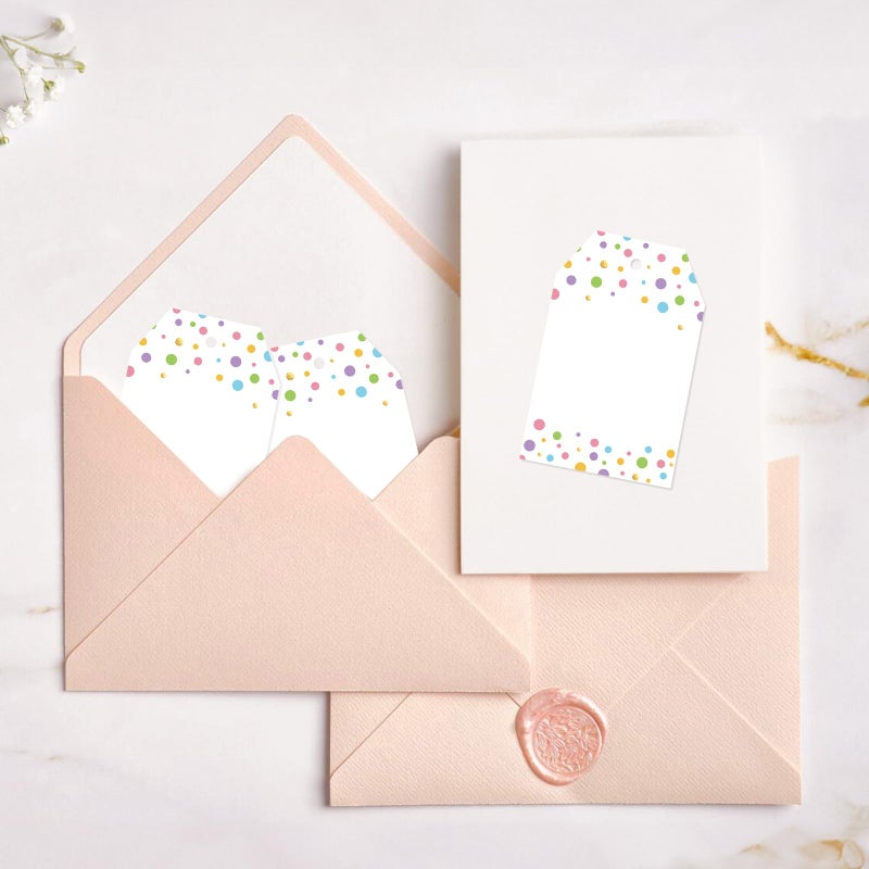 Anwyll Gift Tags With String - 100Pcs Colorful Confetti Polka Dot Gift Bag Tags Personalized White Blank Hang Paper Label Tag For Baby Shower Birthday Party Wedding Spring Christmas Favor Present - Image 5
