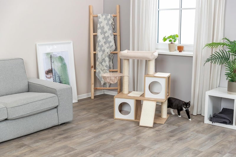 TRIXIE Addison 355in Cat Tree Modern Wood Cat Tower Sisal Scratching Posts  Pads 2 Condos Hammock Cozy Bed - Image 3