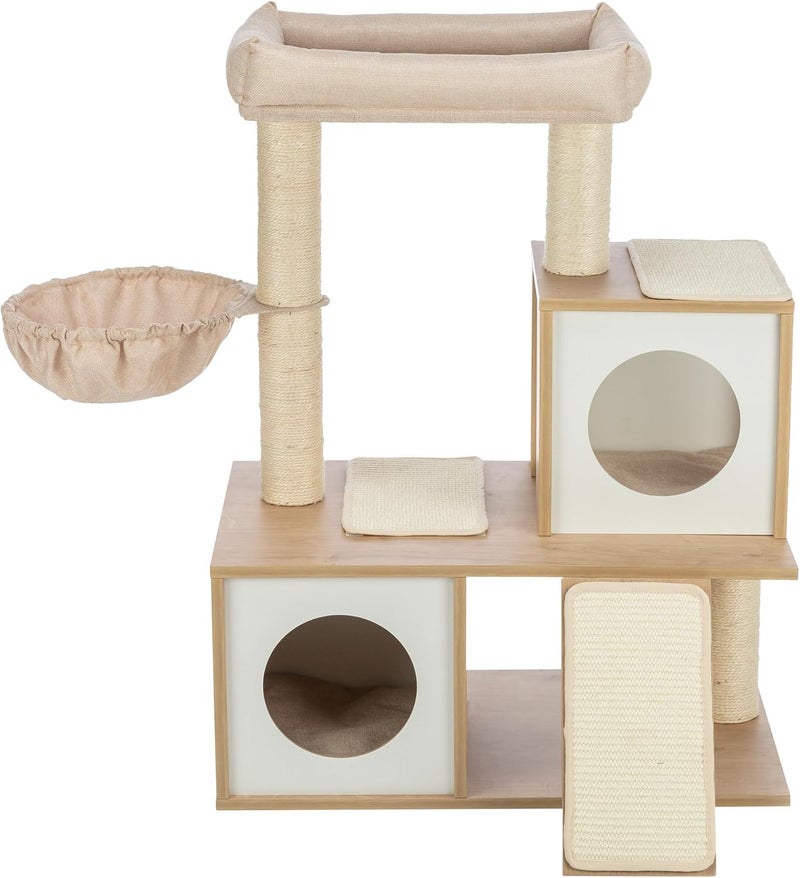 TRIXIE Addison 355in Cat Tree Modern Wood Cat Tower Sisal Scratching Posts  Pads 2 Condos Hammock Cozy Bed - Image 1