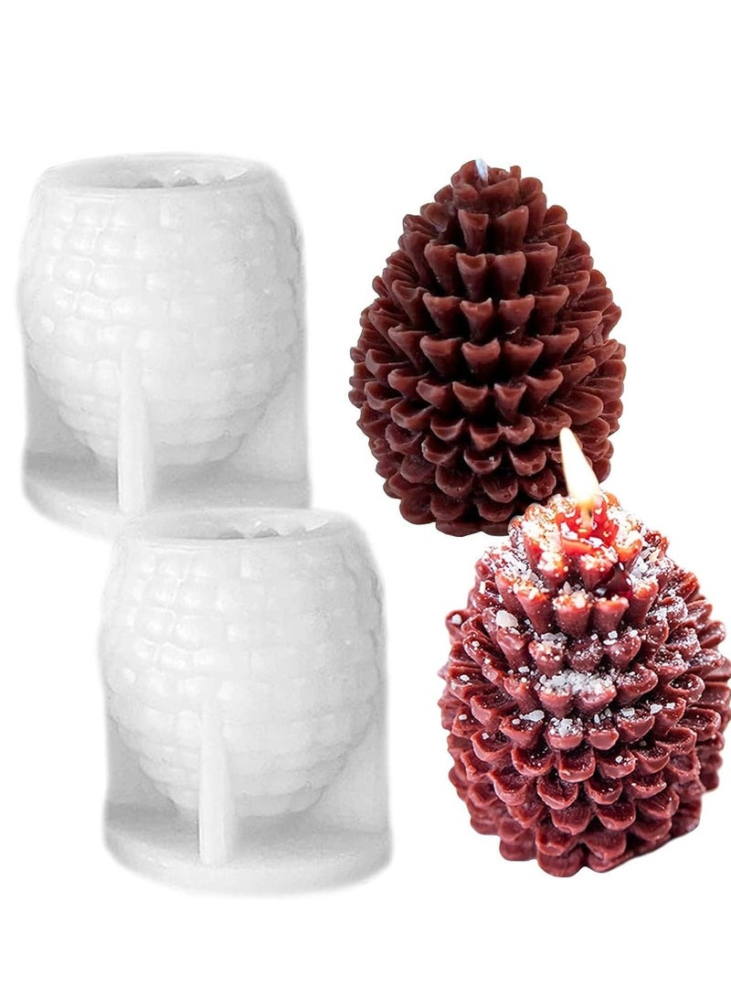 Captaintech Pine Cone Silicone Candle Mold, 2PCS 3D Pinecone Shape Resin Ornament Mold for Soap Wax Epoxy Casting Polymer Clay Fondant Chocolate Cake Gift Home Decor - Image 1