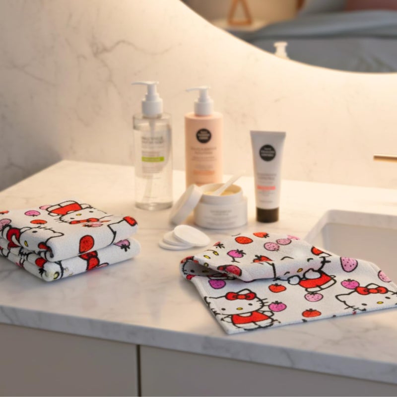 Franco Hello Kitty Washcloths 4 Pack â€“ 100% Cotton Super Soft Face Cloths for Makeup Removal & Skincare â€“ Cute Sanrio Strawberry Design â€“ 13â€ x 13â€ (Officially Licensed Product) by Franco - Image 3