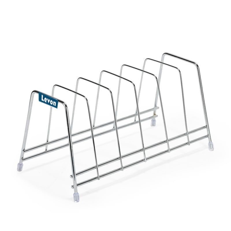 LEVON Multipurpose Chrome Plated Stainless Steel Dish thali Plate Rack Holder Stand for Kitchen Utensil Rack, Pot lid Holder (6 Sections Plate Rack), Tabletop, Tiered Shelf - Image 2