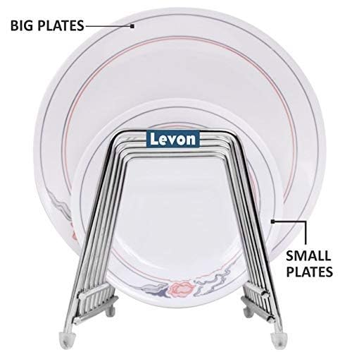 LEVON Multipurpose Chrome Plated Stainless Steel Dish thali Plate Rack Holder Stand for Kitchen Utensil Rack, Pot lid Holder (6 Sections Plate Rack), Tabletop, Tiered Shelf - Image 5