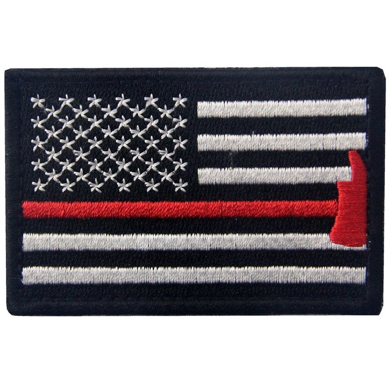 Rocking Planet US Flag with Firefighter Axe Embroidered Tactical Morale Hook Loop Patch
