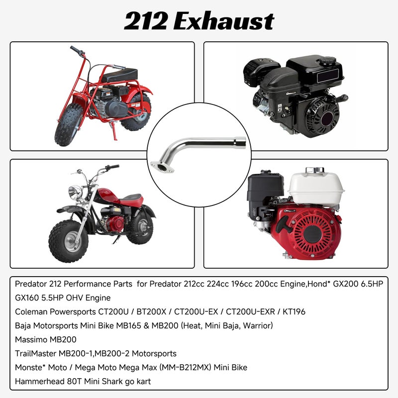 Yoxufa 212Cc Exhaust Pipe Header Replacement For Predator 212Cc 224Cc 196Cc Coleman Ct200U Ct200U-Ex Bt200X Baja Warrior Massimo Mb200 Gx160 Gx200 6.5Hp Mini Bike Go Kart Parts With Heat Shield Tape - Image 4