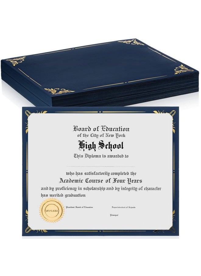 Fainne - 50 Pieces Single Sided Award Certificate Holder With Gold Foil Border For 8.5 X 11 Inches Certificates Cardstock Document Papers Diploma Covers Graduation Competition Supplies (Navy Blue Color) - Image 1