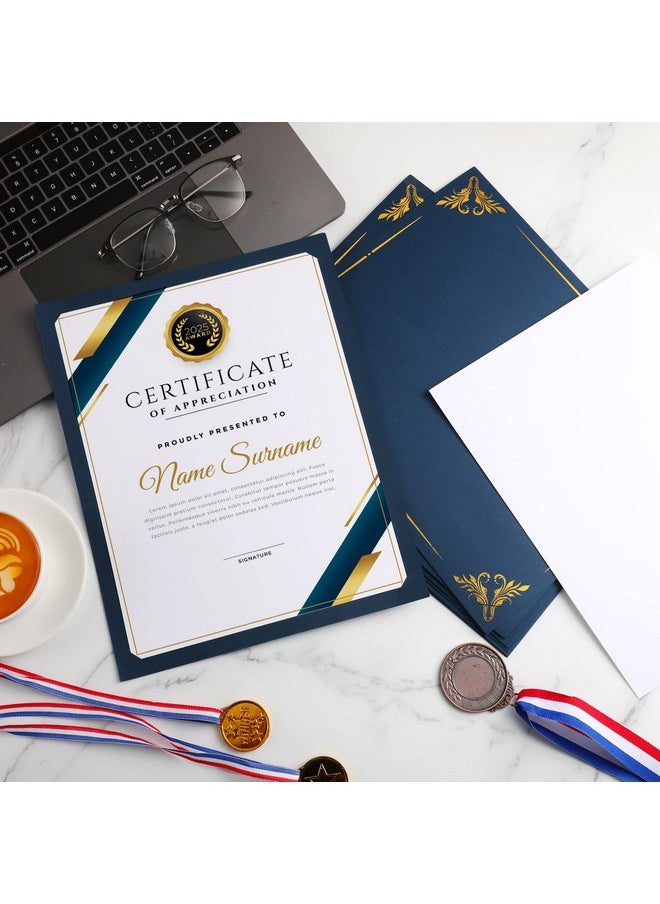 Fainne - 50 Pieces Single Sided Award Certificate Holder With Gold Foil Border For 8.5 X 11 Inches Certificates Cardstock Document Papers Diploma Covers Graduation Competition Supplies (Navy Blue Color) - Image 1