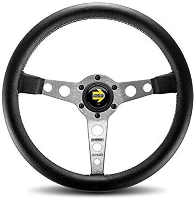 MOMO Motorsport Prototipo Steering Wheel Black Leather Grip Brushed Aluminum Spoke White Stitch 350Mm - Image 4