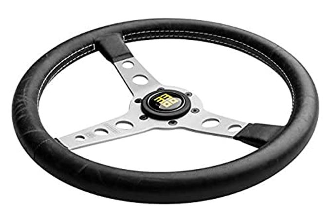 MOMO Motorsport Prototipo Steering Wheel Black Leather Grip Brushed Aluminum Spoke White Stitch 350Mm - Image 2