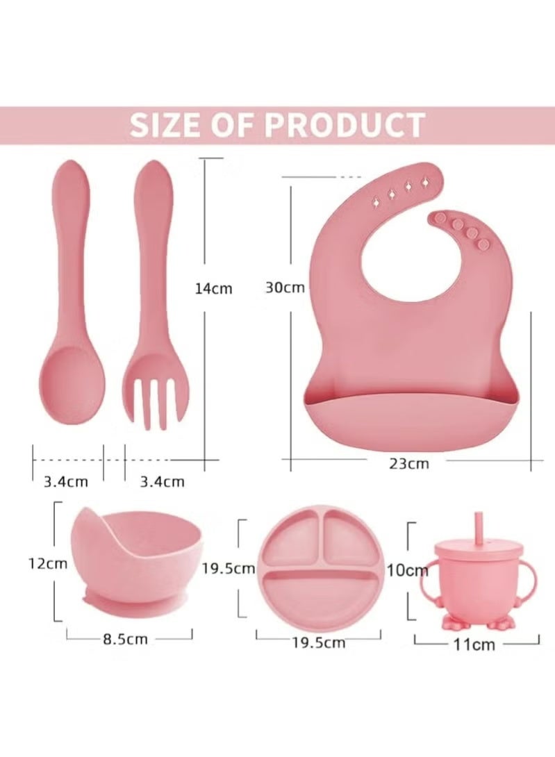 شيكو مجموعة تغذية الأطفال المصنوعة من السيليكون، لوازم الفطام، تتضمن أكواب شفط، أطباق مقسمة، مريلة قابلة للتعديل، أدوات طعام للأطفال، ملاعق، شوك، كوب (وردي) - Image 3