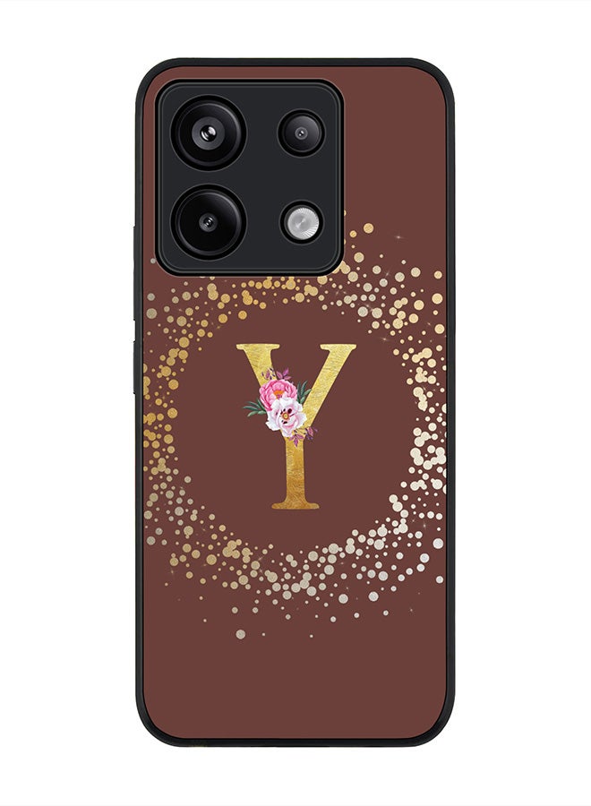 Stylizedd Rugged Black Edge Case for Xiaomi Redmi Note 13 Pro 5G, Slim Case Cover- Custom Monogram Initial Letter Floral Pattern Alphabet - Y(Brown) - Image 1