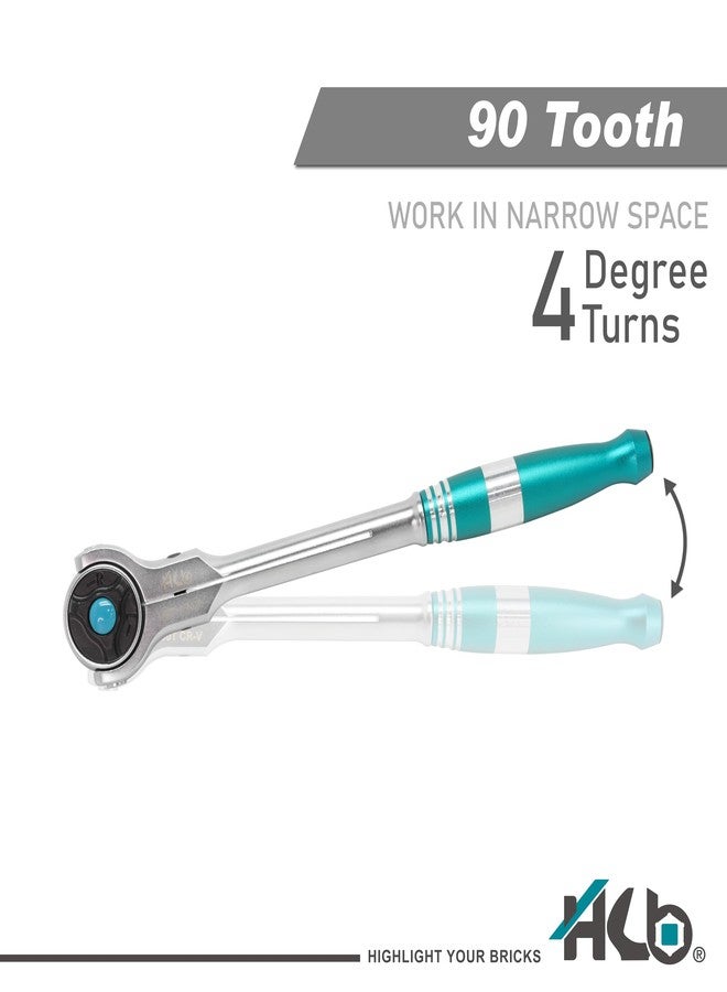 HB 3/8" Drive 90-Tooth Swivel Head Ratchet Handle AHA044-U | 270° Adjustable Aluminum Handle | 4° Arc Swing Quick Release & Reversible Disc | Micro Chrome Finish Chrome Molybdenum Steel Made in Taiwan - Image 3