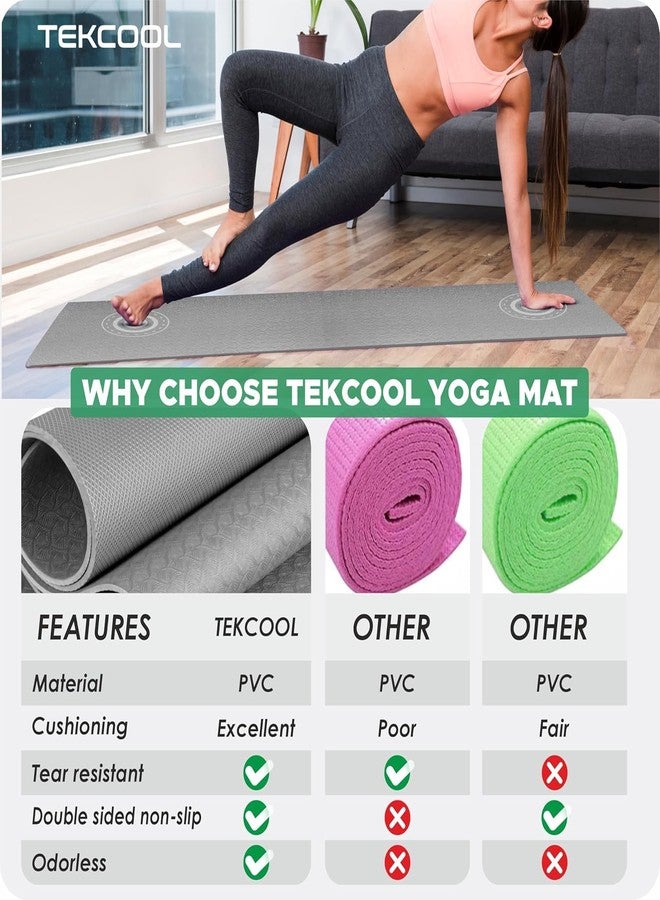 TEKCOOL Ethylene Vinyl Acetate Yoga Mats for Women Yoga Mat for Men Exercise Mat for Home Workout Gym Mat Anti Slip Yoga Mat 6Mm Workout Mat Yoga Mat for Kids Yoga Mate Gym Mats - Grey. - Image 4