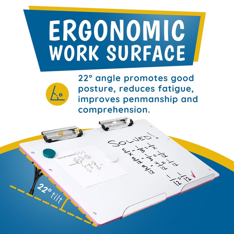 Visual Edge - Slant Board for Writing â€“ Adjustable Magnetic Whiteboard & 22Â° Angle Ergonomic Desk for Reading, Writing, Drawing and Studying â€“ Portable Tabletop Stand for Students and Teachers - Pink - Image 2