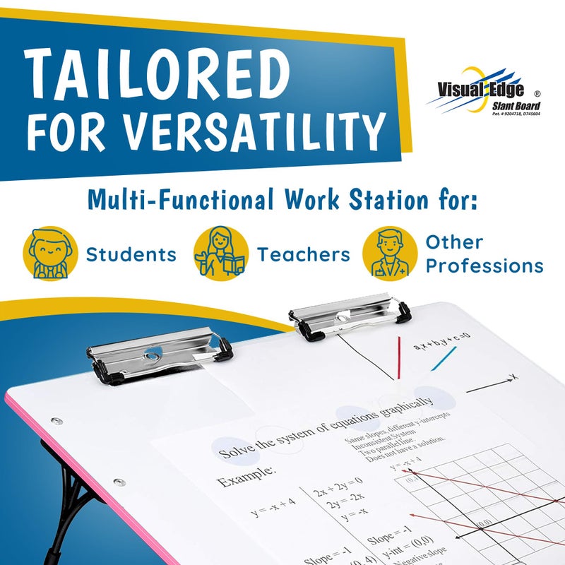Visual Edge - Slant Board for Writing â€“ Adjustable Magnetic Whiteboard & 22Â° Angle Ergonomic Desk for Reading, Writing, Drawing and Studying â€“ Portable Tabletop Stand for Students and Teachers - Pink - Image 3