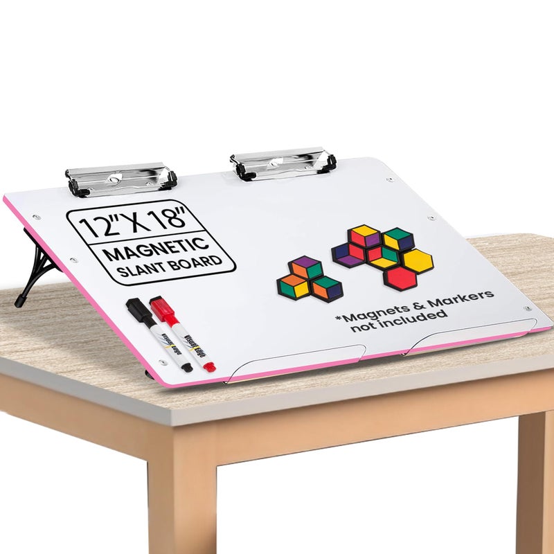 Visual Edge - Slant Board for Writing â€“ Adjustable Magnetic Whiteboard & 22Â° Angle Ergonomic Desk for Reading, Writing, Drawing and Studying â€“ Portable Tabletop Stand for Students and Teachers - Pink - Image 1