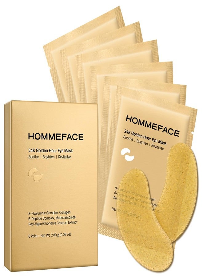 HommeFace 24K Golden Hour Eye Mask Set 6 Pairs, Korean Under Eye Gel Patch with Collagen, Peptides & Pure Gold for Dark Circles, Puffiness & Wrinkles - Image 1