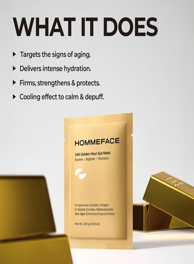 HommeFace 24K Golden Hour Eye Mask Set 6 Pairs, Korean Under Eye Gel Patch with Collagen, Peptides & Pure Gold for Dark Circles, Puffiness & Wrinkles - Image 2