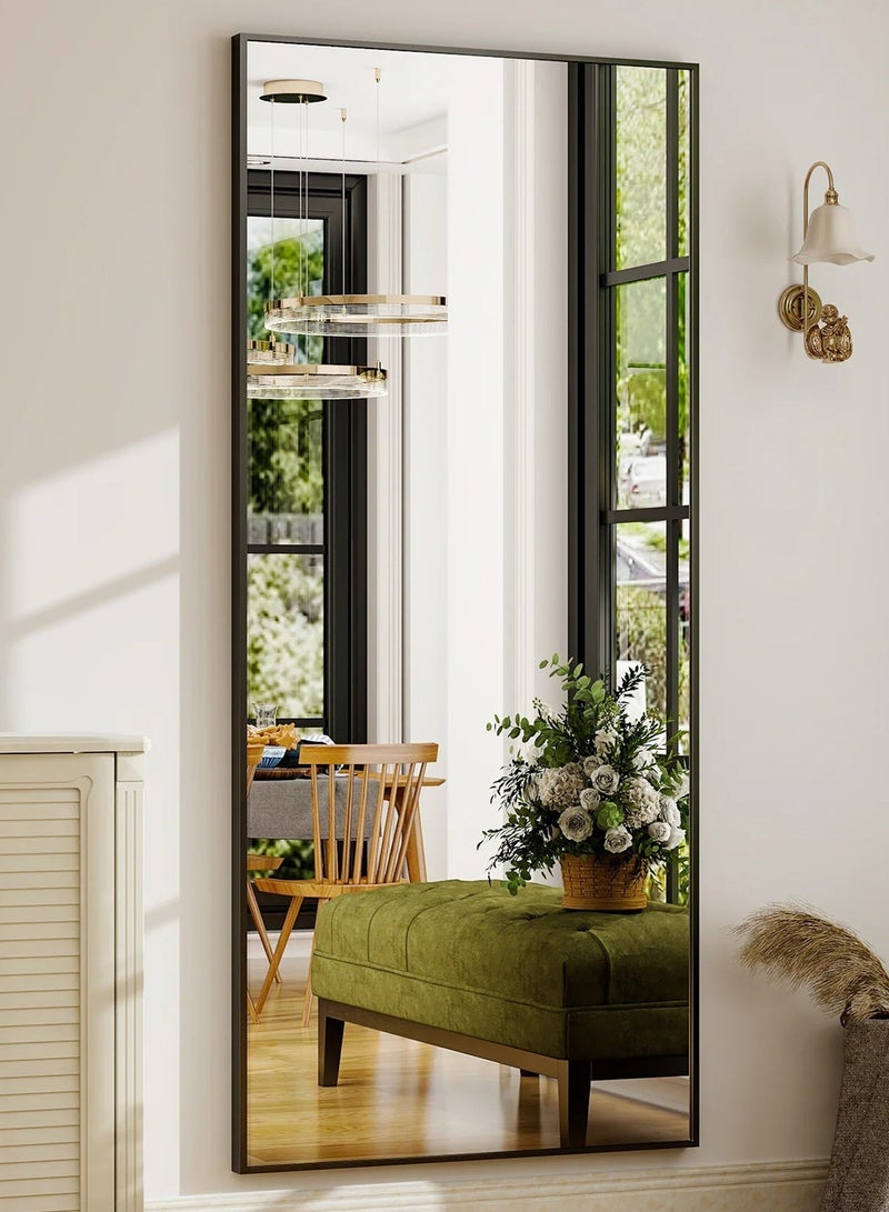 تايمي مرآة ضخمة جدا بتصميم انيق 180x80سم - مرآة كاملة الطول باطار معدني اسود واستاند خلفي - تصميمها الرائع يناسب غرفة المعيشة وغرف اللبس وغرف النوم - Image 4
