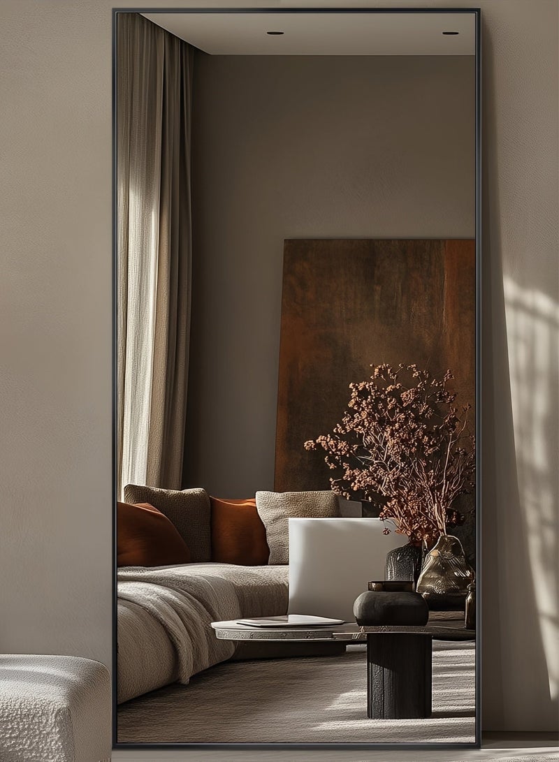 تايمي مرآة ضخمة جدا بتصميم انيق 180x80سم - مرآة كاملة الطول باطار معدني اسود واستاند خلفي - تصميمها الرائع يناسب غرفة المعيشة وغرف اللبس وغرف النوم - Image 3