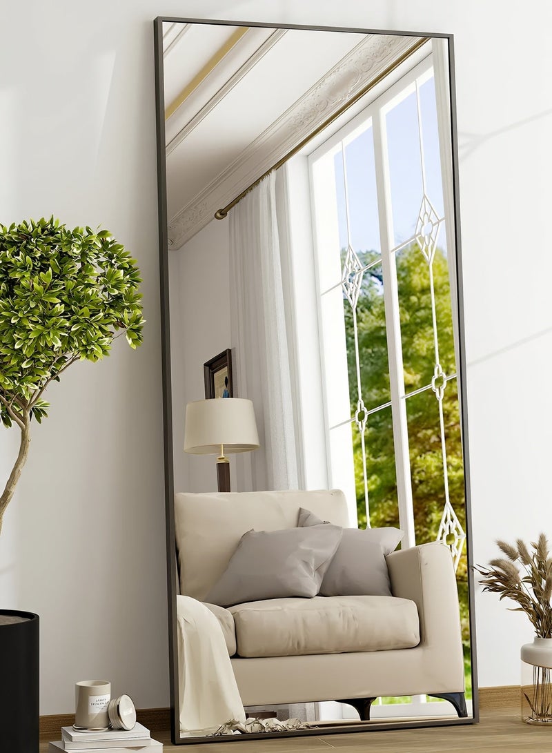 تايمي مرآة ضخمة جدا بتصميم انيق 180x80سم - مرآة كاملة الطول باطار معدني اسود واستاند خلفي - تصميمها الرائع يناسب غرفة المعيشة وغرف اللبس وغرف النوم - Image 5